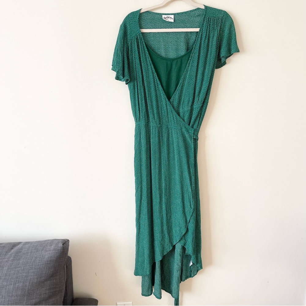 PeachyMama Maternity Nursing Wrap Dress Short Sleeve Women’s size M green white